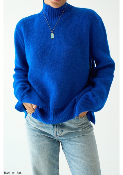 Kadın Yarm Balıkçıl Boğaz Kol Detaylı Kışlık Kazak