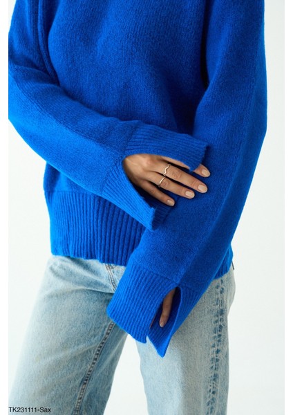 Kadın Yarm Balıkçıl Boğaz Kol Detaylı Kışlık Kazak modelleri