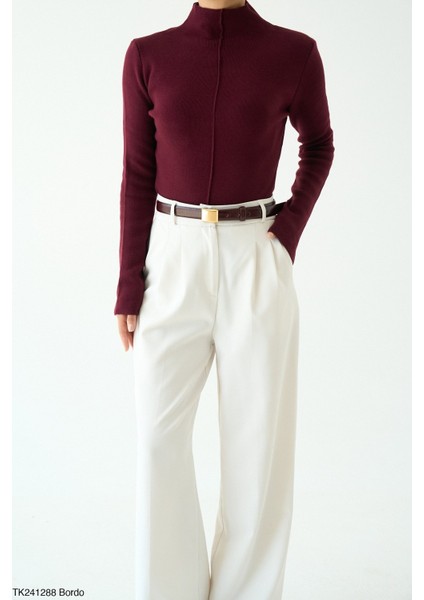 Kadın Yarım Boğaz Fitilli Body Kazak