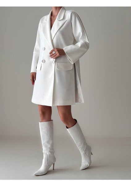 Kadın Oversize Erkek Yaka Yırtmaç Detaylı Mevsimlik Ceket