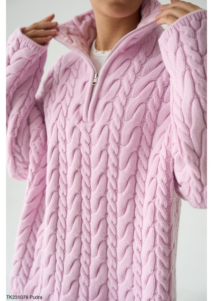 Kadın Yarım Fermuarlı Boğazlı Uzun Kol Kışlık Kazak