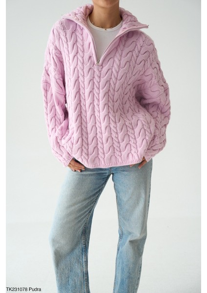 Kadın Yarım Fermuarlı Boğazlı Uzun Kol Kışlık Kazak modelleri