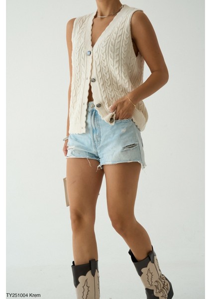 Kadın Kolsuz Düğmeli Örme Yelek fiyatları