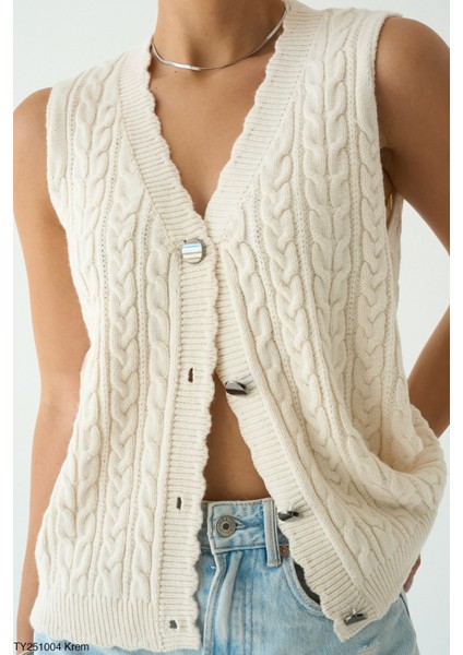 Kadın Kolsuz Düğmeli Örme Yelek modelleri