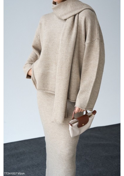 Kadın Triko Etek Kazak Ikili Takım