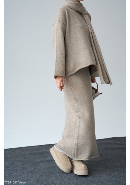 Kadın Triko Etek Kazak Ikili Takım modelleri