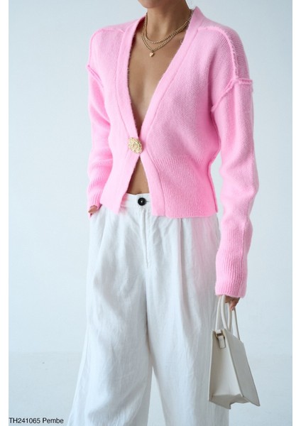 Kadın Tokalı Önden Kapamalı Triko Hırka