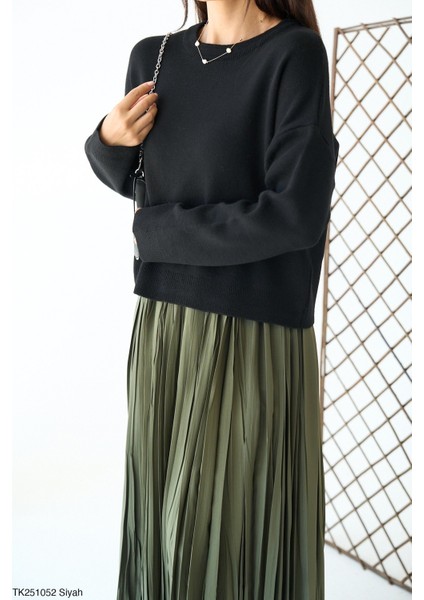 Kadın Ince Basic Bisiklet Yaka Sezonluk Triko Kazak modelleri