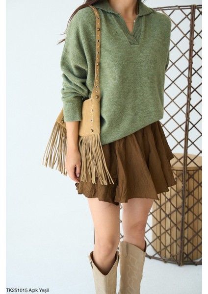 Kadın Erkek Yaka Uzun Kollu Basic Triko Kışlık Kazak