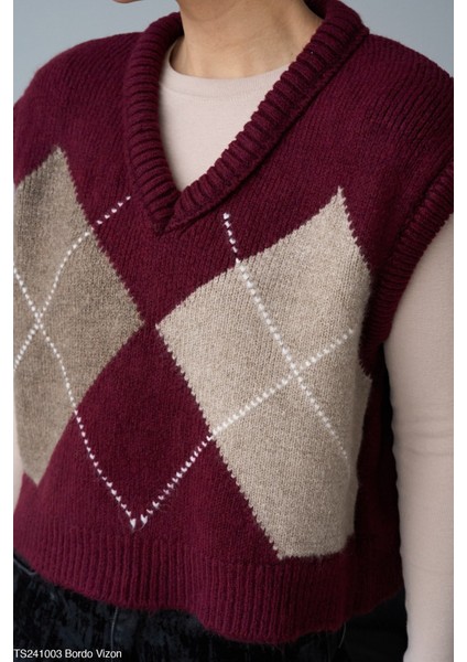 Kadın Çift Renk Baklava Desenli Süveter fiyatları