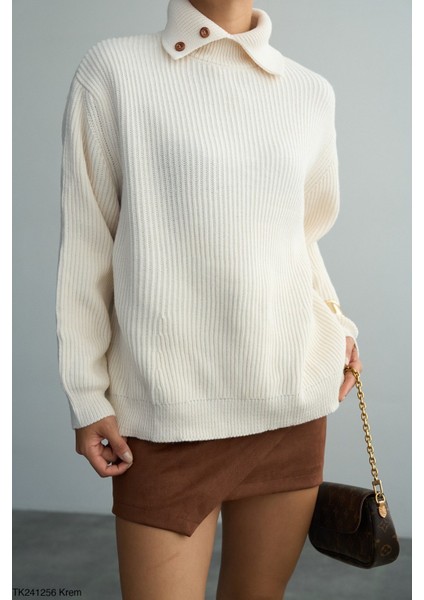 Kadın Basıc Boğazlı Fitilli Oversıze Kazak fiyatları