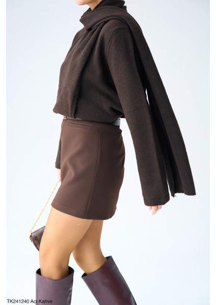 Kadın Kendinden Boyun Şallı Triko Kazak