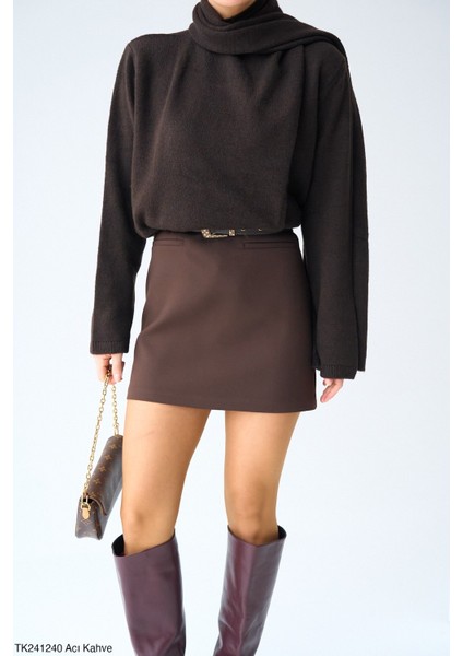 Kadın Kendinden Boyun Şallı Triko Kazak modelleri