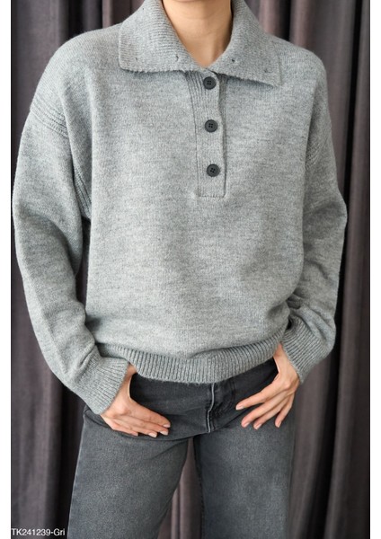 Kadın Erkek Yaka Yarım Düğmeli Kışlık Kazak modelleri