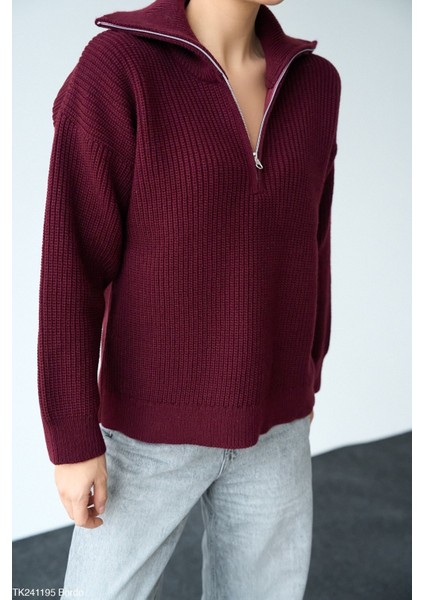 Kadın Yarım Fermuarlı Salaş Kışlık Kazak modelleri