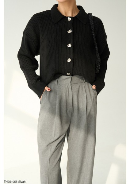 Kadın Erkek Yaka Fitilli Full Düğmeli Triko Hırka modelleri