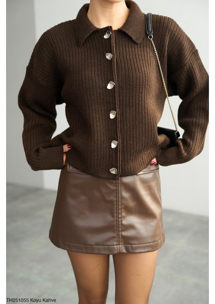 Kadın Erkek Yaka Fitilli Full Düğmeli Triko Hırka