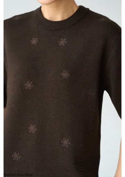 Kadın Bisiklet Yaka Kendinden Desenli Kısa Kol Kazak fiyatları