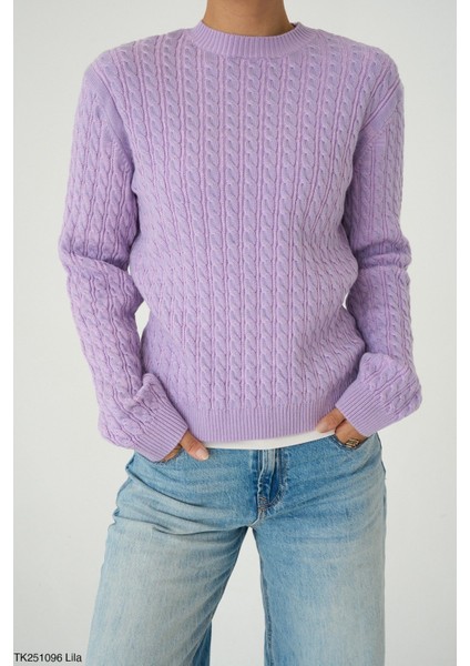 Kadın Basıc Saç Örgü Detaylı Kışlık Standart Kazak