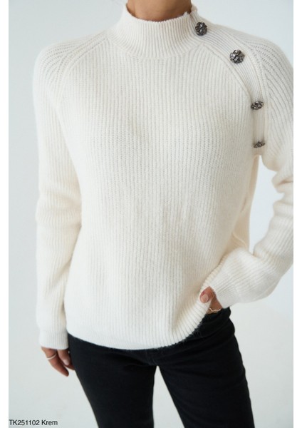Kadın Kol Düğme Detaylı Basıc Triko Kazak fiyatları