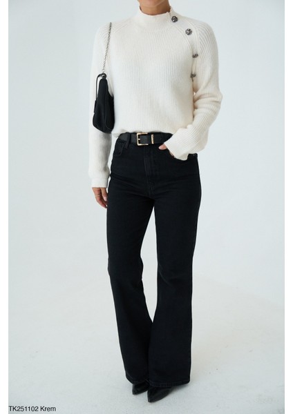 Kadın Kol Düğme Detaylı Basıc Triko Kazak modelleri