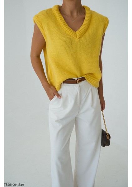 Kadın V Yaka Kısa Kol Triko Süveter fiyatları