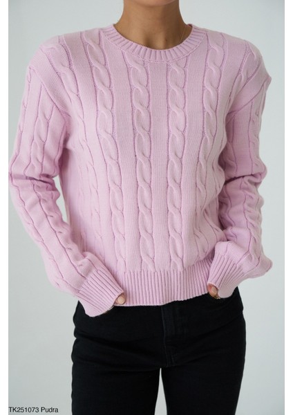 Kadın Basıc Saç Örgü Detaylı Kışlık Kazak