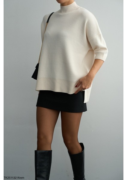 Kadın Yarım Balıkçıl Yaka Kısa Kol Kazak fiyatları