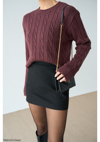 Kadın Basıc Saç Örgü Detaylı Kışlık Kazak