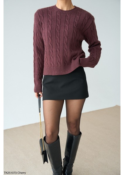 Kadın Basıc Saç Örgü Detaylı Kışlık Kazak modelleri