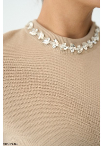 Kadın Bisiklet Yaka Taşlı Kısa Kol Kazak fiyatları