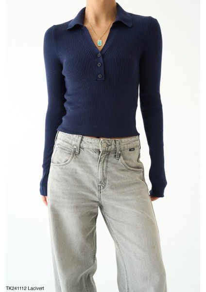 Kadın Erkek Yaka Düğmeli Triko Kazak modelleri