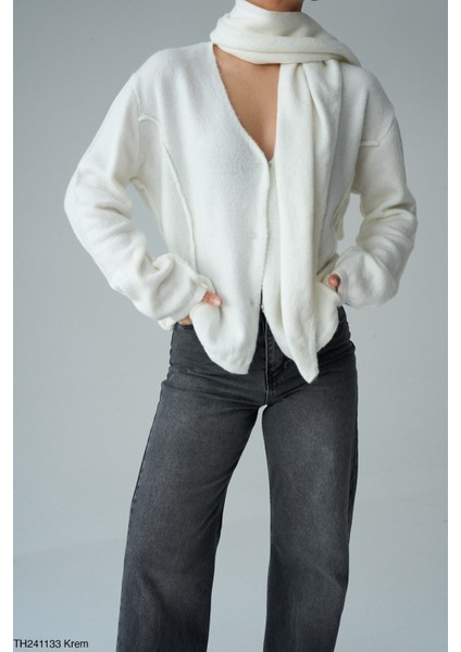 Kadın Boyundan Bağlamalı Gizli Düğmeli Triko Hırka modelleri