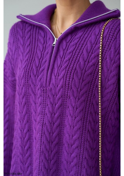 Kadın Yarım Fermuarlı Boğazlı Örme Triko Kazak modelleri