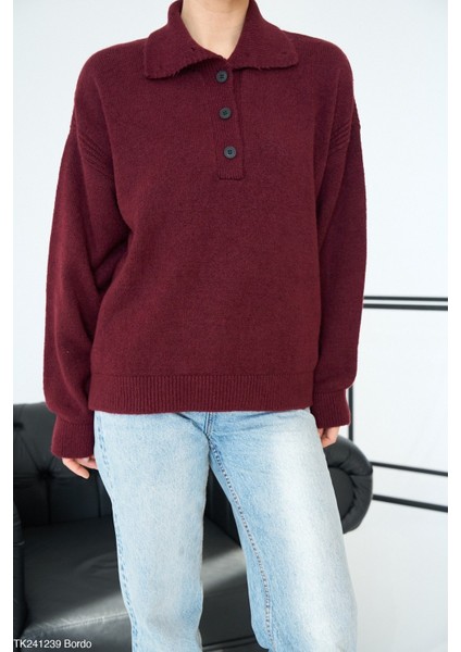 Kadın Erkek Yaka Yarım Düğmeli Kışlık Kazak