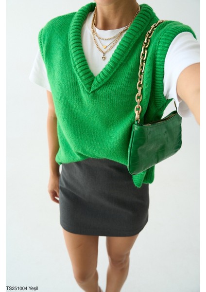 Kadın V Yaka Kısa Kol Triko Süveter fiyatları