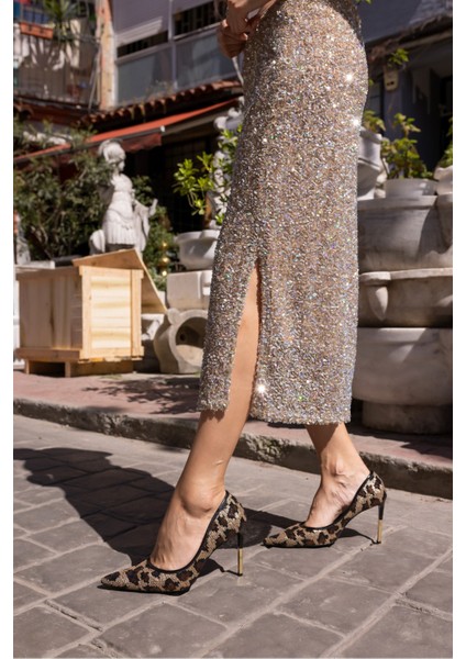 Paradiso Kadın Kahve Leopar Payetli Topuklu Astarsız Stiletto fiyatları