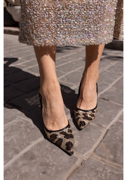 Paradiso Kadın Kahve Leopar Payetli Topuklu Astarsız Stiletto indirimleri