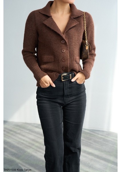 Kadın Erkek Yaka Ceket Tipi Düğmeli Kışlık Hırka