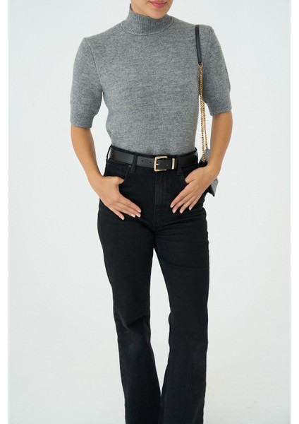 Kadın Yarım Balıkçıl Yaka Kısa Kol Kazak modelleri