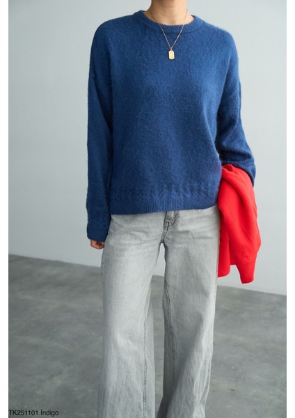 Kadın Bisiklet Yaka Basıc Regular Kesim Kazak modelleri