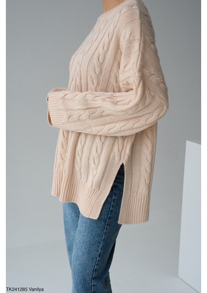 Kadın Bisiklet Yaka Basıc Çift Yırtmaçlı Örgü Kışlık Kazak fiyatları