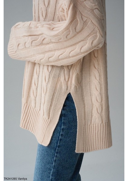 Kadın Bisiklet Yaka Basıc Çift Yırtmaçlı Örgü Kışlık Kazak modelleri