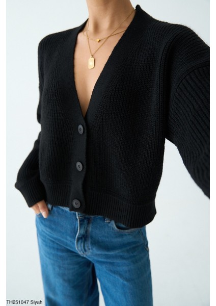 Kadın Düğmeli Standart Beden Kısa Basıc Triko Hırka modelleri