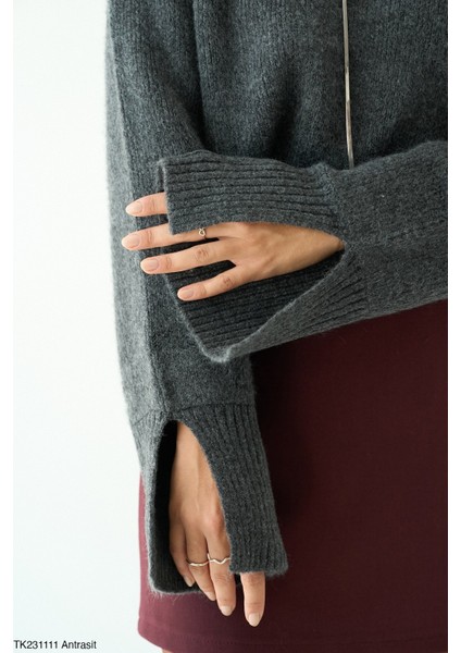 Kadın Yarm Balıkçıl Boğaz Kol Detaylı Kışlık Kazak