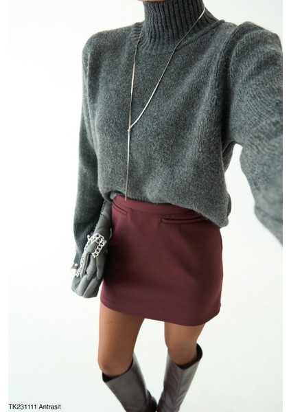 Kadın Yarm Balıkçıl Boğaz Kol Detaylı Kışlık Kazak modelleri