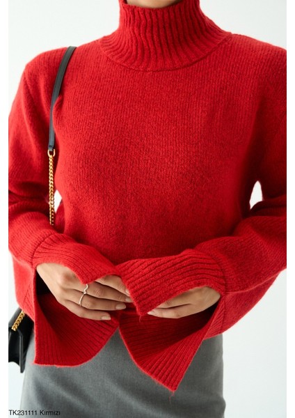 Kadın Yarm Balıkçıl Boğaz Kol Detaylı Kışlık Kazak