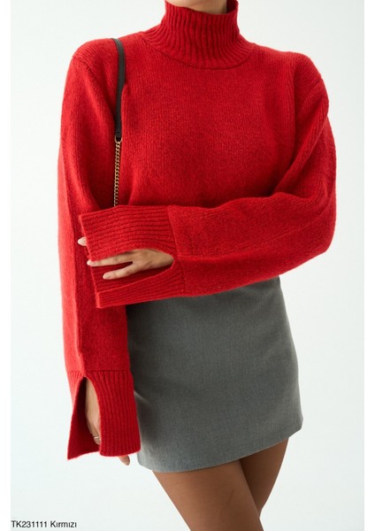 Kadın Yarm Balıkçıl Boğaz Kol Detaylı Kışlık Kazak modelleri