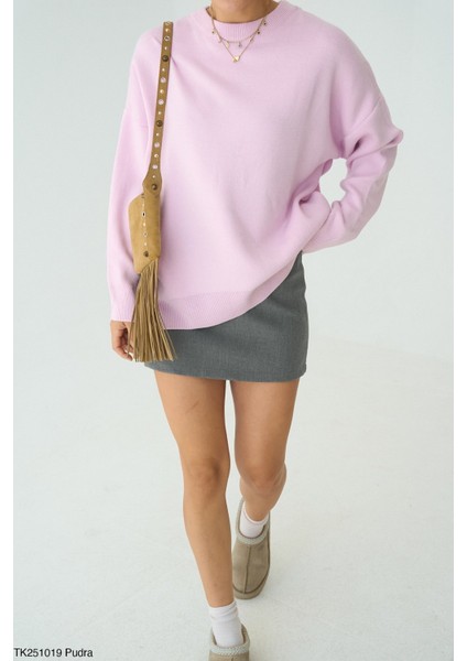 Kadın Bisiklet Yaka Basıc Oversıze Kesim Kazak modelleri