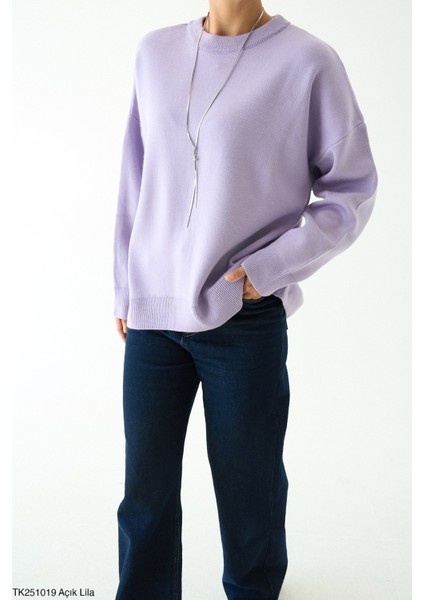 Kadın Bisiklet Yaka Basıc Oversıze Kesim Kazak